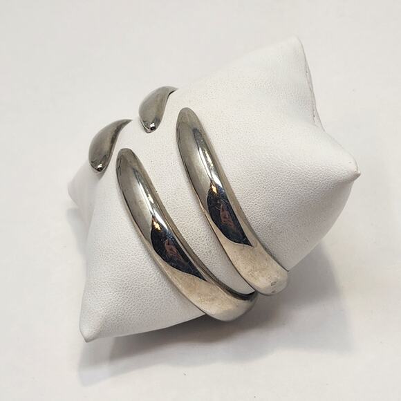 Sterling Silver 925 Mexico Hinged Cuff Bracelet Modernist Edgy Statement Chunky - Picture 2 of 7